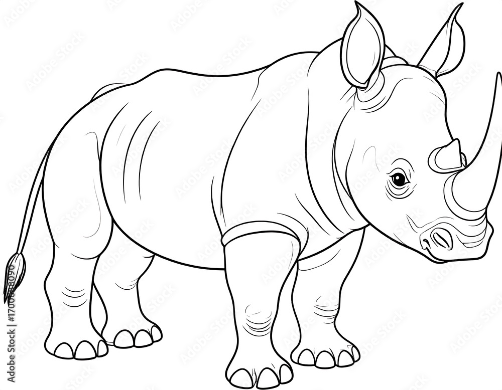 Fototapeta premium Monochrome rhinoceros outlined illustration standing tall and sturdy