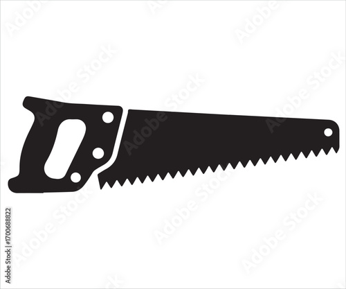 Vector silhouette of hand saw carpenter tool used in woodworking and repair