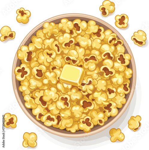 Fresh Buttered Popcorn in Bowl Vector Illustration
