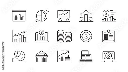 Finance, Investment Business Growth Line Icons