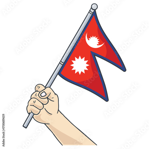 hand holding the Nepalese flag