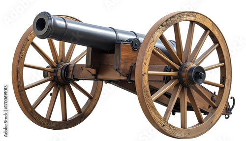 Antique cannon on wooden wheels