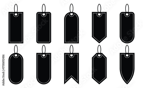 Collection of Price tag, label icon, paper price, blank product labels symbol and empty cardboard price label.