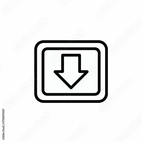 Simple outline icon of a downward arrow inside a square button, representing download or decrease.