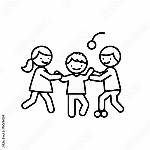 Joyful children playing together in a circle, illustration of happy childhood moments.