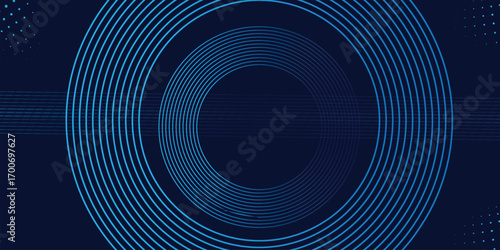 Abstract dark background with glowing lines circles. glowing geometric lines on dark blue background. Modern shiny blue circle lines pattern.
