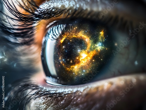 Human Eye with a Glowing Galaxy in the Pupil