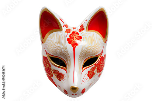 ornate fox mask with floral patterns isolated on white background