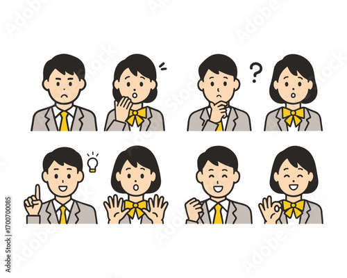 Expression Icon Set of Students – Junior High and High School
