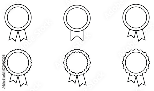 Medal Editable Line Icons Set. Approval, certified, quality,  guarantee, premium labels vector icon isolated on transparent background. EPS 10	