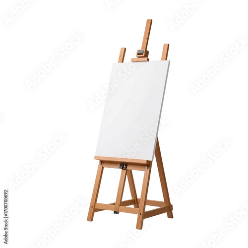 Side Angle View of Wooden Easel with Blank Canvas