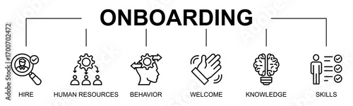 Onboarding banner web icon vector illustration concept with icon of onboarding, hire, human resources, behavior, welcome
