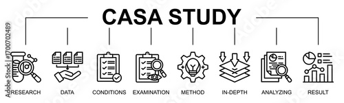 Case Study banner web icon vector illustration concept with icon of case study, research, data, conditions, examination, method
