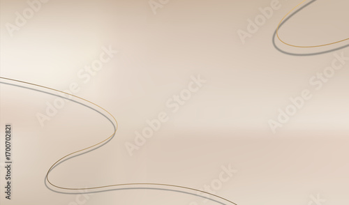 Abstract vector background of cream silk with golden liquid waves. Golden lines with shadows on cream beige background. Abstract tan background with golden lines. Vector illustration.