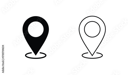 Black Location Pin Icons Solid and Outline on Transparent Background
