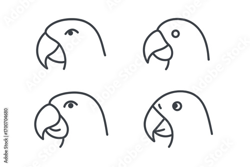 Parrot Beak Icons. Line style icons of parrot beak shapes: hooked beak, short curved beak, thick parrot beak, upper-lower gap beak