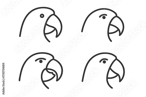 Parrot Beak Icons. Line style icons of parrot beak shapes: hooked beak, short curved beak, thick parrot beak, upper-lower gap beak