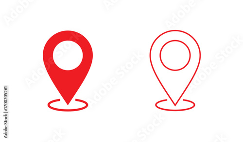 Red Location Pin Icons Solid and Outline on Transparent Background