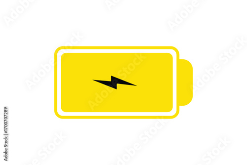 Yellow Battery Charging Icon with Lightning Bolt on Transparent Background