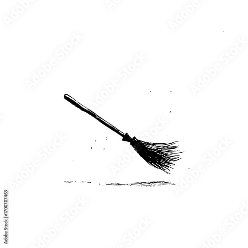 Vintage broom illustration cleaning tool sweeping equipment witch broomstick halloween decoration black and white art