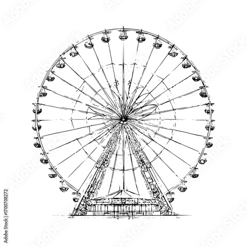 Ferris wheel drawing sketch illustration black and white amusement park ride attraction tourist spot landmark fairground