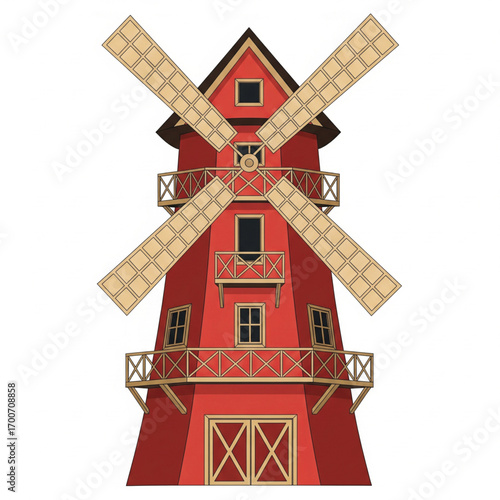 red windmill isolated on white