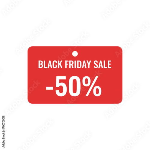 Black Friday sale tag with 50 percent discount in red color  