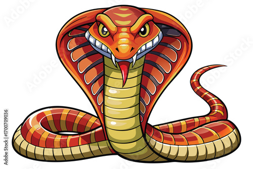 A Ferocious Cobra Cartoon with Menacing Eyes and a Raised Hood Ready to Strike a Striking Depiction of a Dangerous Reptile