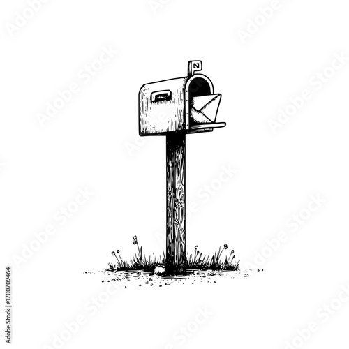 Mailbox with letter illustration vintage style vector graphic for post office and delivery service design asset