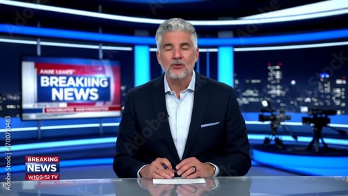 News Anchor Reporting Breaking News in Studio