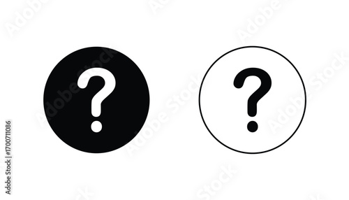 Two Black Question Mark Icons Solid and Outline on Transparent Background