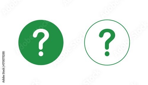 Two Green Question Mark Icons Solid and Outline on Transparent Background