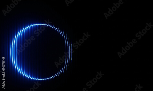 Abstract glowing blue circle of light on a black background