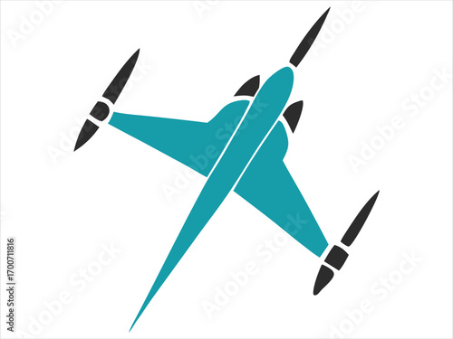 Minimalist Top View Illustration of a Blue Drone with Four Rotors. Modern quadcopter design perfect for technology, innovation, and aerial photography themes. Clean vector style for versatile use.