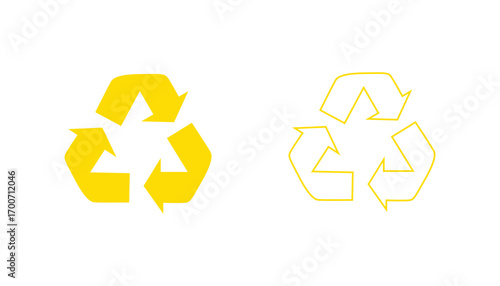 Yellow Recycle Symbol Solid and Outline on Transparent Background