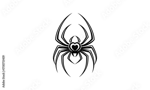 vector of silhouette of a black widow spider with a heart on its abdomen