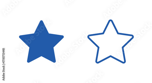 Two blue star shapes one solid and one outlined on transparent background