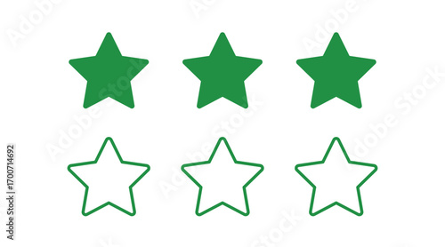Green Three stars rating Solid and Outline on transparent background