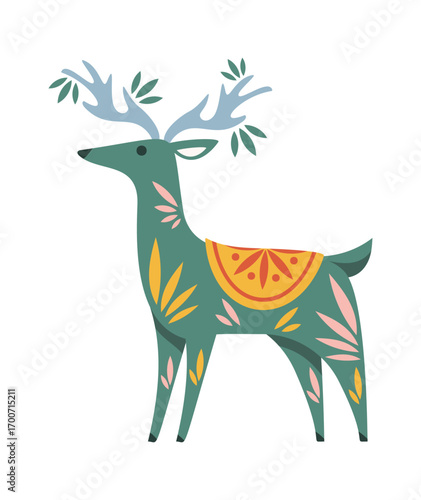 Green wild forest Christmas reindeer