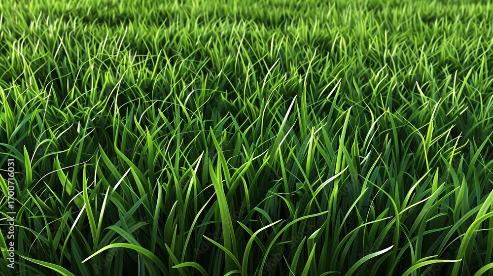 Obraz premium 3D rendered texture of artificial lawn grass, top-down view, bright lime green color, clearly synthetic grass