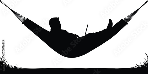 Leisure Activity, Remote Work, Hammock, Outdoor Setting, Vector Illustration, Relaxation Environment, High-Resolution Design for Creative Projects