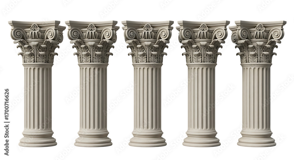 Obraz premium Five corinthian columns isolated on transparent background