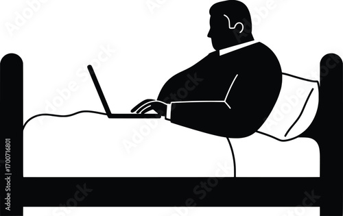 A Person Using Laptop in Bed, Indoor Setting, Vector Illustration, Home Environment, Side View, Modern Concept