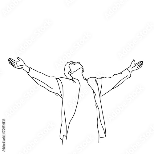Man reaching up line art vector drawing person with arms outstretched minimalist illustration graphic design art