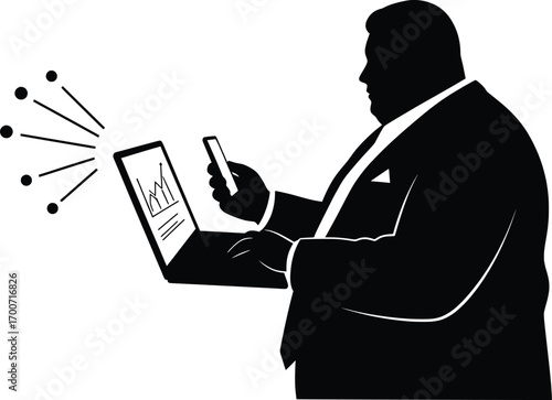 Professional Analyzing Graphs on Laptop and Smartphone, Office Environment, Vector Illustration for Modern Enterprises