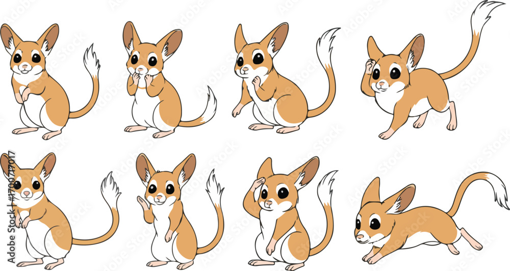 Fototapeta premium vector illustration of jerboa funny cute cartoon mascot character cartoon with 8 poses 