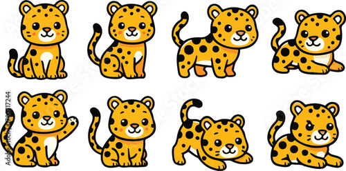vector illustration of jaguar funny cute cartoon mascot character cartoon with 8 poses 03