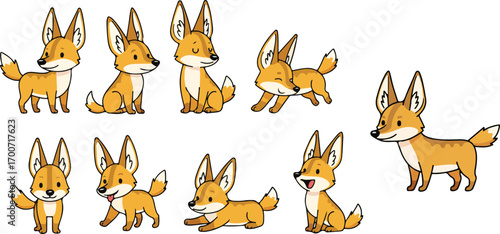 vector illustration of jackal funny cute cartoon mascot character cartoon with 9 poses 01