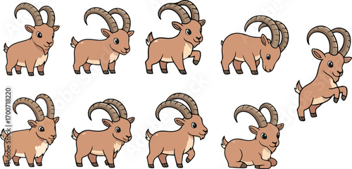 vector illustration of ibex goat funny cute cartoon mascot character cartoon with 9 poses 02