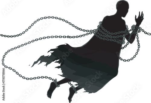 Desperate soul struggles against heavy chains